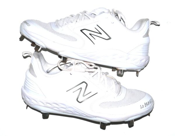 Cade Bunnell 2024 Mississippi Braves Game Worn & Signed Go Braves! White & Silver New Balance Baseball Cleats