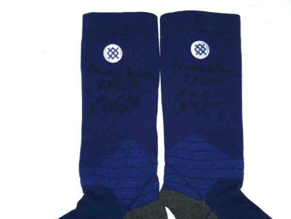 Coleman Crow 2023 Binghamton Rumble Ponies Practice Worn & Signed “LFGM!” Official Stance MLB Socks