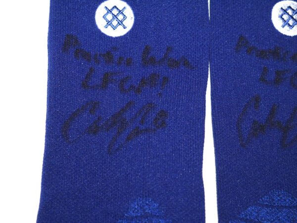 Coleman Crow 2023 Binghamton Rumble Ponies Practice Worn & Signed “LFGM!” Official Stance MLB Socks