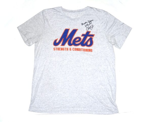 Coleman Crow 2023 Practice Worn & Signed LFGM! Official New York Mets Strength and Conditioning Shirt