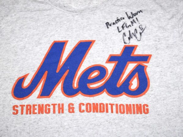 Coleman Crow 2023 Practice Worn & Signed LFGM! Official New York Mets Strength and Conditioning Shirt