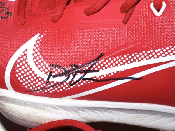 Darius Vines 2023 Atlanta Braves #64 Game Worn & Signed Red & White Nike Trout Baseball Cleats - Earned 1st Major League Baseball Win!!!