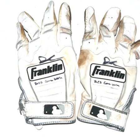 Drew Lugbauer 2023 Gwinnett Stripers Game Worn & Signed White & Gray Franklin Batting Gloves