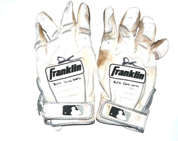 Drew Lugbauer 2023 Gwinnett Stripers Game Worn & Signed White & Gray Franklin Batting Gloves