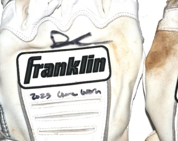 Drew Lugbauer 2023 Gwinnett Stripers Game Worn & Signed White & Gray Franklin Batting Gloves