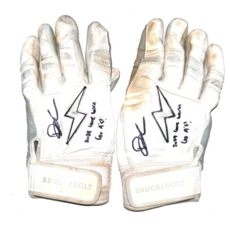 Drew Lugbauer 2024 Las Vegas Aviators Game Worn & Signed White & Silver Bruce Bolt Batting Gloves