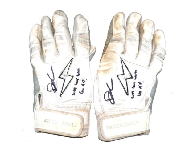 Drew Lugbauer 2024 Las Vegas Aviators Game Worn & Signed White & Silver Bruce Bolt Batting Gloves