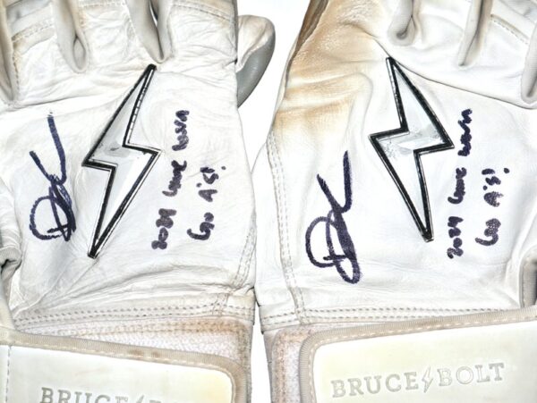 Drew Lugbauer 2024 Las Vegas Aviators Game Worn & Signed White & Silver Bruce Bolt Batting Gloves