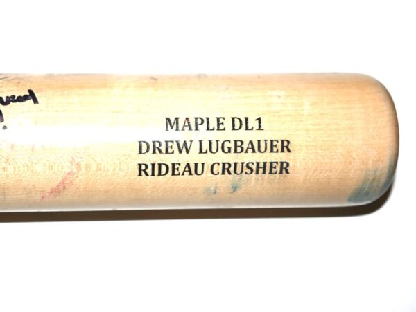 Drew Lugbauer 2024 Oakland Athletics #75 Game Used & Signed SAM Rideau Crusher Maple DL1 Baseball Bat – CRACKED