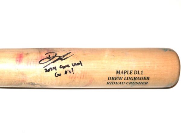 Drew Lugbauer 2024 Oakland Athletics #75 Game Used & Signed SAM Rideau Crusher Maple DL1 Baseball Bat – CRACKED