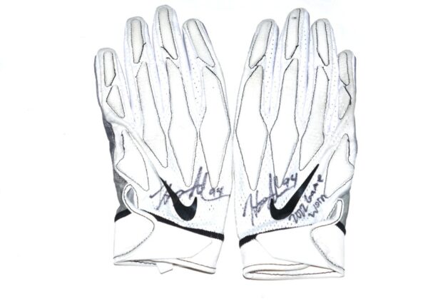 Henry Anderson Carolina Panthers Game Worn & Signed White & Gray Nike Gloves