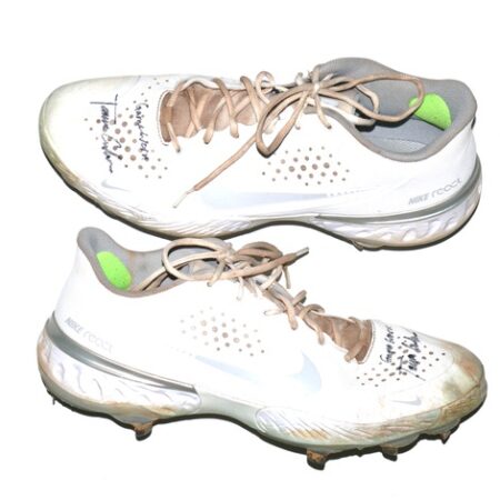 Tanner Gordon Rome Braves Game Worn & Signed White & Silver Nike Alpha Huarache Baseball Cleats