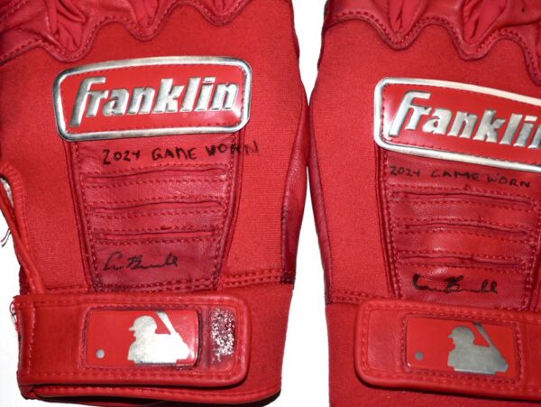 Cade Bunnell 2024 Mississippi Braves Game Worn & Signed Red Franklin Batting Gloves