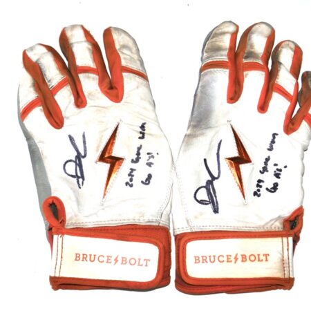 Drew Lugbauer 2024 Las Vegas Aviators Game Worn & Signed White & Orange Bruce Bolt Batting Gloves