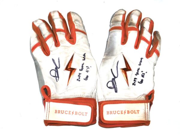 Drew Lugbauer 2024 Las Vegas Aviators Game Worn & Signed White & Orange Bruce Bolt Batting Gloves