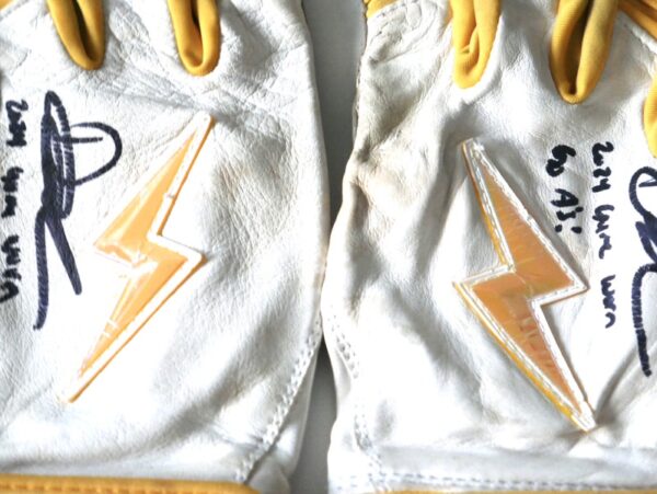 Drew Lugbauer 2024 Las Vegas Aviators Game Worn & Signed White & Yellow Bruce Bolt Batting Gloves