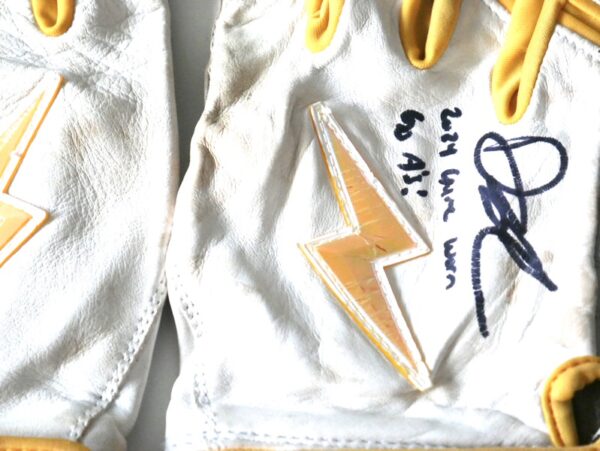 Drew Lugbauer 2024 Las Vegas Aviators Game Worn & Signed White & Yellow Bruce Bolt Batting Gloves