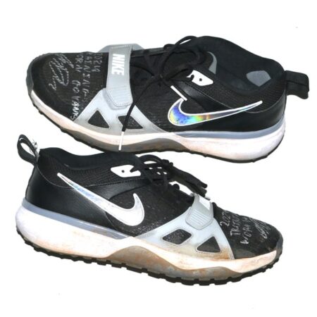 Indigo Diaz 2024 Hudson Valley Renegades Training Worn & Signed Black & Silver GO YANKS! Nike Shoes