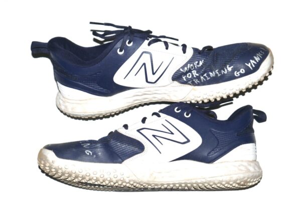 Indigo Diaz 2024 Hudson Valley Renegades Training Worn & Signed Blue & White GO YANKS! New Balance Baseball Turf Shoes