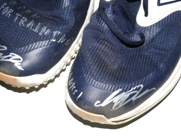 Indigo Diaz 2024 Hudson Valley Renegades Training Worn & Signed Blue & White GO YANKS! New Balance Baseball Turf Shoes