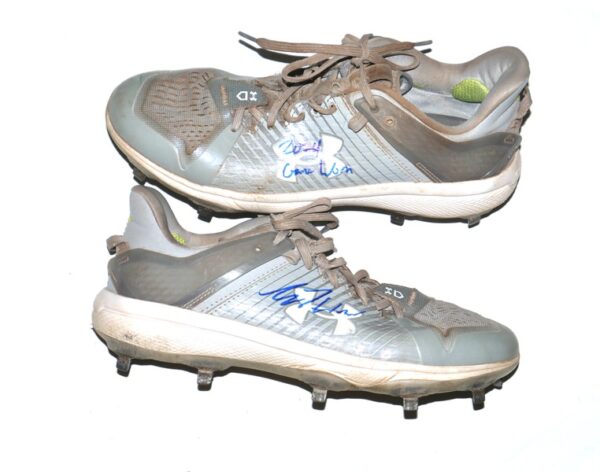 Luke Waddell 2024 Gwinnett Stripers Game Worn & Signed Grey & White Under Armour Baseball Cleats