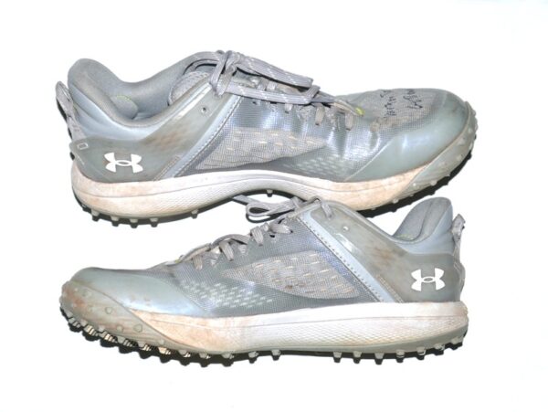 Luke Waddell 2024 Gwinnett Stripers Training Worn & Signed Grey & White Under Armour Shoes