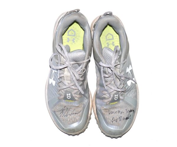 Luke Waddell 2024 Gwinnett Stripers Training Worn & Signed Grey & White Under Armour Shoes