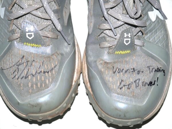 Luke Waddell 2024 Gwinnett Stripers Training Worn & Signed Grey & White Under Armour Shoes