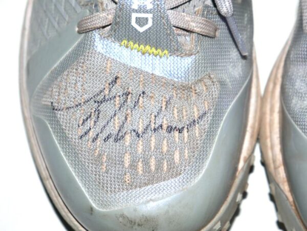 Luke Waddell 2024 Gwinnett Stripers Training Worn & Signed Grey & White Under Armour Shoes