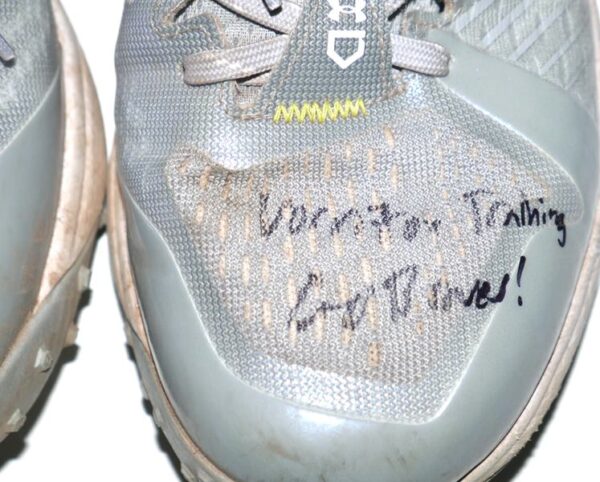 Luke Waddell 2024 Gwinnett Stripers Training Worn & Signed Grey & White Under Armour Shoes