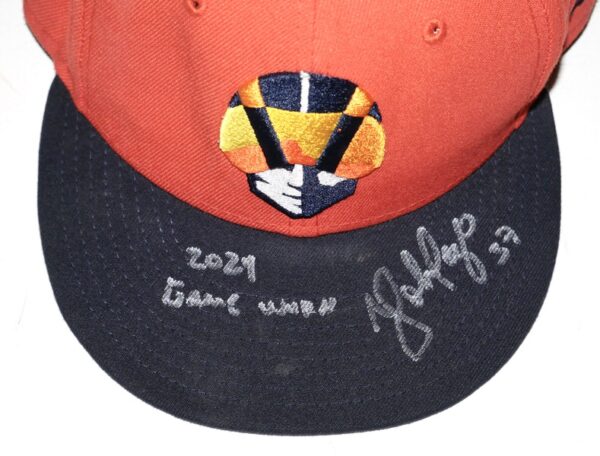 Yohel Pozo 2024 Game Worn & Signed Official Orange Las Vegas Aviators #37 Alternate New Era 59FIFTY Hat