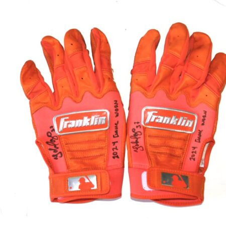 Yohel Pozo 2024 Las Vegas Aviators Game Worn & Signed Orange Franklin Batting Gloves