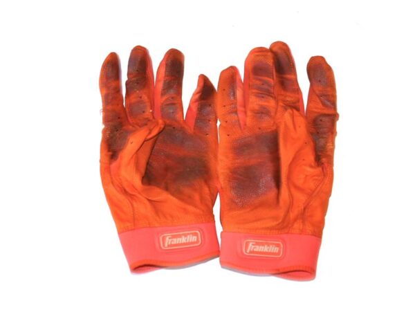 Yohel Pozo 2024 Las Vegas Aviators Game Worn & Signed Orange Franklin Batting Gloves