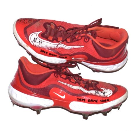 Adam Zebrowski 2024 Mississippi Braves Game Worn & Signed Red & White Nike React Baseball Cleats