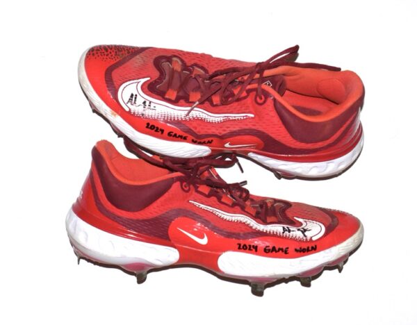 Adam Zebrowski 2024 Mississippi Braves Game Worn & Signed Red & White Nike React Baseball Cleats