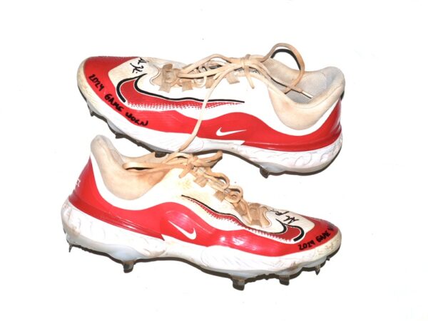 Adam Zebrowski 2024 Mississippi Braves Game Worn & Signed White & Red Nike React Baseball Cleats