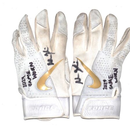 Adam Zebrowski 2024 Rome Emperors Game Worn & Signed White, Grey & Gold Nike Force Baseball Gloves