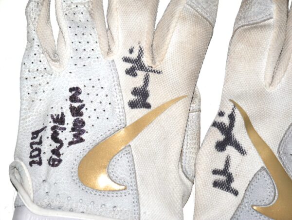 Adam Zebrowski 2024 Rome Emperors Game Worn & Signed White, Grey & Gold Nike Force Baseball Gloves