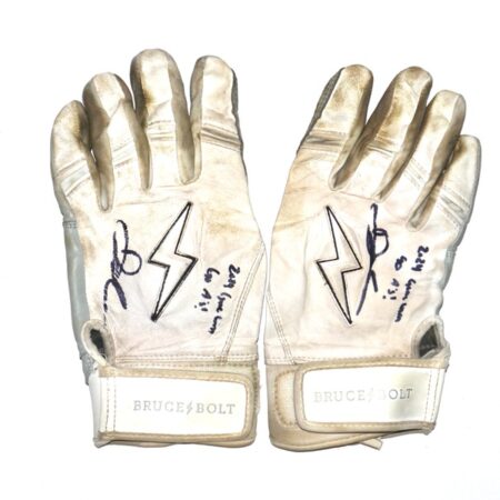 Drew Lugbauer 2024 Las Vegas Aviators Game Worn & Signed White & Grey Bruce Bolt Batting Gloves