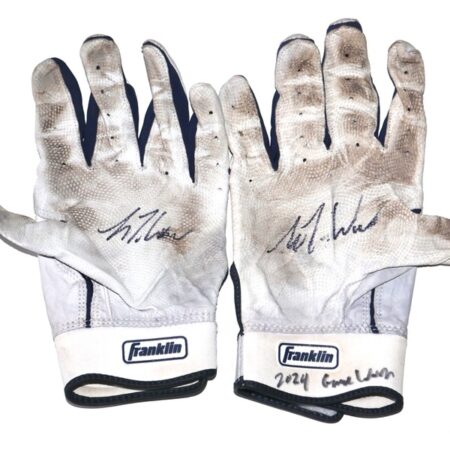 Luke Waddell 2024 Gwinnett Stripers Game Worn & Signed White & Blue Franklin Batting Gloves