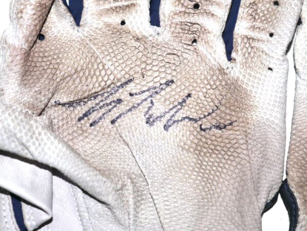 Luke Waddell 2024 Gwinnett Stripers Game Worn & Signed White & Blue Franklin Batting Gloves