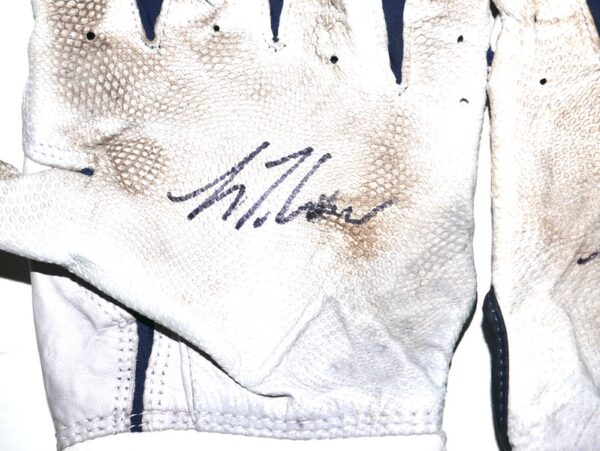 Luke Waddell 2024 Gwinnett Stripers Game Worn & Signed White & Blue Franklin Batting Gloves