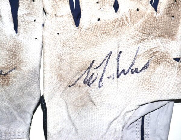 Luke Waddell 2024 Gwinnett Stripers Game Worn & Signed White & Blue Franklin Batting Gloves