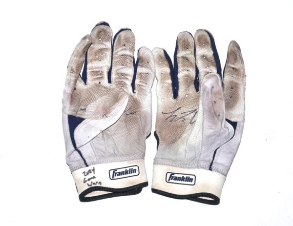 Luke Waddell 2024 Gwinnett Stripers Game Worn & Signed White & Blue Franklin Batting Gloves