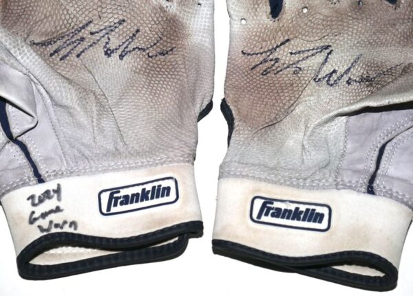 Luke Waddell 2024 Gwinnett Stripers Game Worn & Signed White & Blue Franklin Batting Gloves