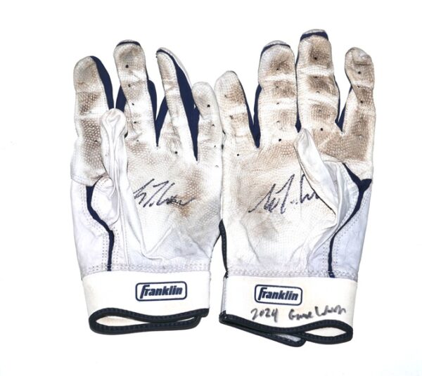 Luke Waddell 2024 Gwinnett Stripers Game Worn & Signed White & Blue Franklin Batting Gloves