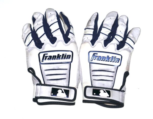 Luke Waddell 2024 Gwinnett Stripers Game Worn & Signed White & Blue Franklin Batting Gloves