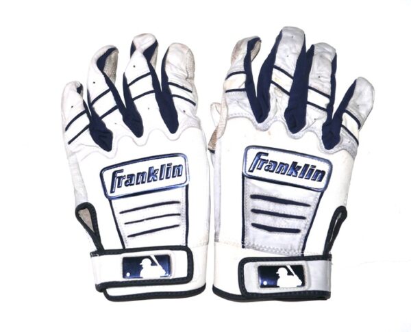 Luke Waddell 2024 Gwinnett Stripers Game Worn & Signed White & Blue Franklin Batting Gloves