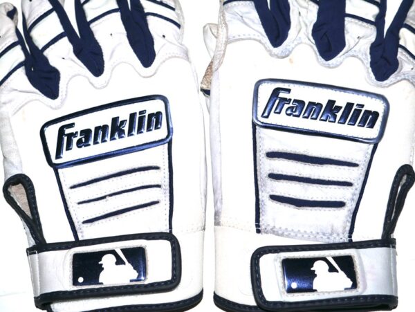 Luke Waddell 2024 Gwinnett Stripers Game Worn & Signed White & Blue Franklin Batting Gloves