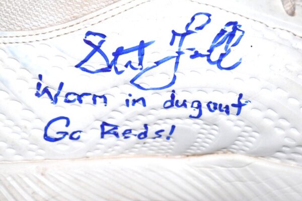 Stuart Fairchild 2024 Cincinnati Reds #17 Dugout Worn & Signed White & Silver New Balance Turf Shoes